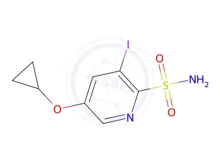 Chemical structure of 5-Cyclopropoxy-3-iodopyridine-2-sulfonamide