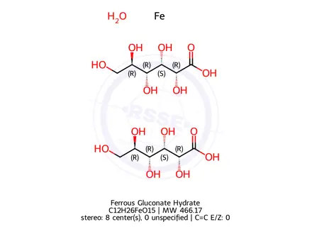 Chemical structure of Ferrous Gluconate Hydrate