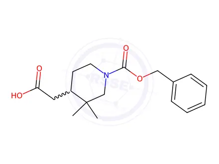Chemical structure of 2-(1-((Benzyloxy)carbonyl)-3,3-dimethylpiperidin-4-yl)acetic acid