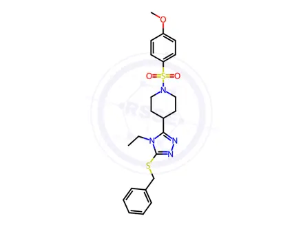 Chemical structure of 4-[5-(benzylsulfanyl)-4-ethyl-4H-1,2,4-triazol-3-yl]-1-[(4-methoxyphenyl)sulfonyl]piperidine