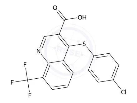 Chemical structure of 4-((4-Chlorophenyl)thio)-8-(trifluoromethyl)quinoline-3-carboxylic acid