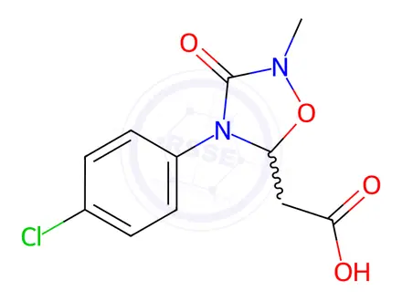 Chemical structure of 2-[4-(4-chlorophenyl)-2-methyl-3-oxo-1,2,4-oxadiazolan-5-yl]acetic acid