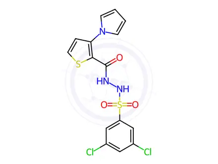 Chemical structure of N'-(3-(1H-pyrrol-1-yl)thiophene-2-carbonyl)-3,5-dichlorobenzenesulfonohydrazide