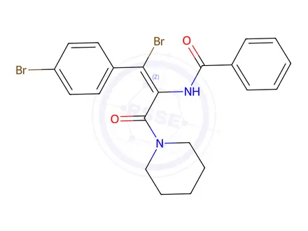 Chemical structure of (Z)-N-(1-Bromo-1-(4-bromophenyl)-3-oxo-3-(piperidin-1-yl)prop-1-en-2-yl)benzamide