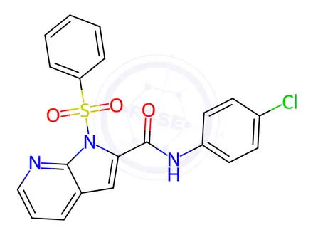 Chemical structure of N-(4-chlorophenyl)-1-(phenylsulfonyl)-1H-pyrrolo[2,3-b]pyridine-2-carboxamide