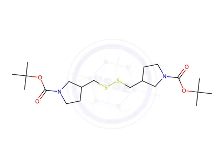 Chemical structure of Di-tert-Butyl 3,3'-(disulfanediylbis(methylene))bis(pyrrolidine-1-carboxylate)