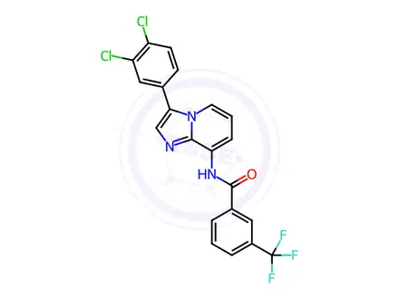 Chemical structure of N-(3-(3,4-dichlorophenyl)imidazo[1,2-a]pyridin-8-yl)-3-(trifluoromethyl)benzamide