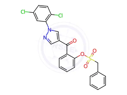 Chemical structure of 2-(1-(2,5-Dichlorophenyl)-1H-pyrazole-4-carbonyl)phenyl phenylmethanesulfonate