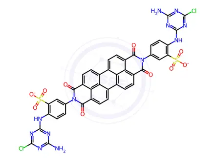 Chemical structure of Benzenesulfonic acid, 3,3'-(1,2,3,8,9,10-hexahydro-1,3,8,10-tetraoxoanthra[2,1,9-def:6,5,10-d'e'f' ]diisoquinoline-2,9-diyl)bis[6-[(-amino-6-chlor o-8-triazin-2-yl)amino]-, disodium salt