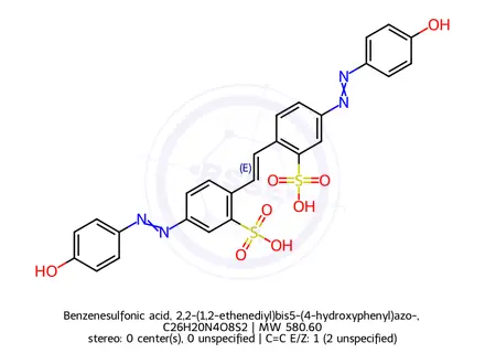 Chemical structure of Benzenesulfonic acid, 2,2-(1,2-ethenediyl)bis5-(4-hydroxyphenyl)azo-, lithium sodium salt