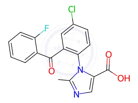 Chemical structure of 1-(4-Chloro-2-(2-fluorobenzoyl)phenyl)-2-methyl-1H-imidazole-5-carboxylic Acid