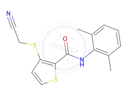Chemical structure of 3-[(Cyanomethyl)sulfanyl]-N-(2,6-dimethylphenyl)-2-thiophenecarboxamide