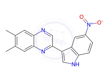 Chemical structure of 6,7-Dimethyl-2-(5-nitro-1H-indol-3-yl)-quinoxaline