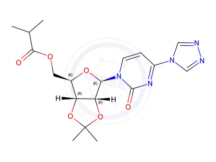 Chemical structure of ((3aR,4R,6R,6aR)-2,2-dimethyl-6-(2-oxo-4-(4H-1,2,4-triazol-4-yl)pyrimidin-1(2H)-yl)tetrahydrofuro[3,4-d][1,3]dioxol-4-yl)methyl isobutyrate