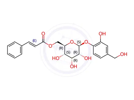 Chemical structure of [2-Hydroxy-4-(hydroxymethyl)phenyl]6-O-(3-phenyl-1-oxo-2-propenyl)-β-D-allopyranoside