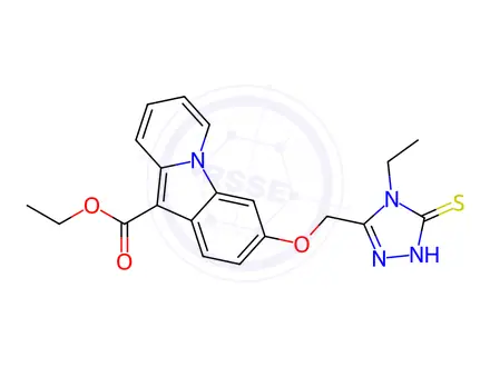 Chemical structure of Ethyl 3-[(4-ethyl-5-sulfanyl-4H-1,2,4-triazol-3-yl)methoxy]pyrido[1,2-a]indole-10-carboxylate