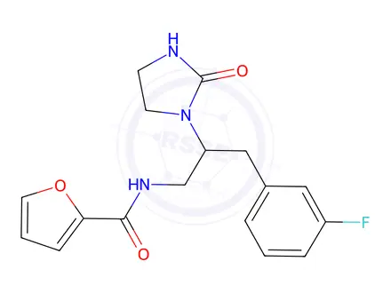 Chemical structure of N-(3-(3-Fluorophenyl)-2-(2-oxoimidazolidin-1-yl)propyl)furan-2-carboxamide