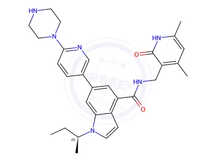 Chemical structure of (S)-1-(sec-Butyl)-N-((4,6-dimethyl-2-oxo-1,2-dihydropyridin-3-yl)methyl)-6-(6-(piperazin-1-yl)pyridin-3-yl)-1H-indole-4-carboxamide