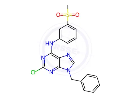 Chemical structure of 9-Benzyl-2-chloro-N-(3-(methylsulfonyl)phenyl)-9H-purin-6-amine