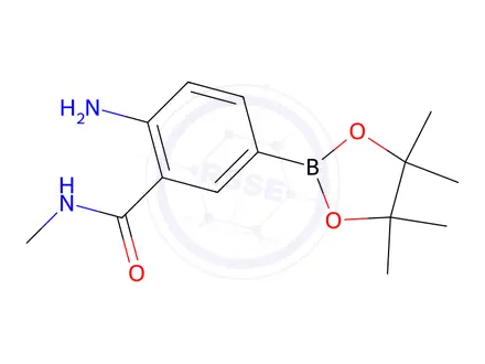 Chemical structure of 2-Amino-N-methyl-5-(4,4,5,5-tetramethyl-1,3,2-dioxaborolan-2-yl)benzamide