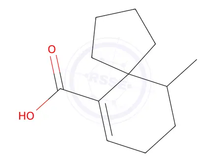 Chemical structure of 10-methyl spiro(4.5)dec-6-en-6-carboxylic acid