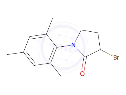 Chemical structure of 3-bromo-1-(2,4,6-trimethylphenyl)pyrrolidin-2-one