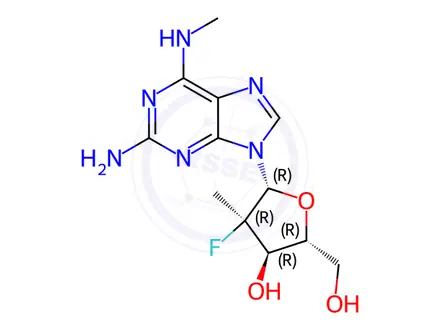 Chemical structure of Adenosine, 2-amino-2'-deoxy-2'-fluoro-N,2'-dimethyl-, (2'R)-