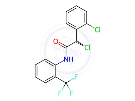 Chemical structure of N1-[2-(trifluoromethyl)phenyl]-2-chloro-2-(2-chlorophenyl)acetamide