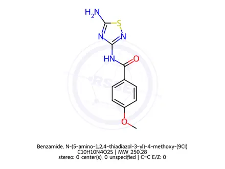 Chemical structure of Benzamide, N-(5-amino-1,2,4-thiadiazol-3-yl)-4-methoxy-(9CI)