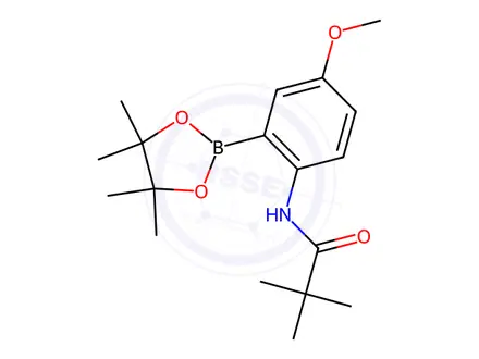 Chemical structure of N-(4-methoxy-2-(4,4,5,5-tetramethyl-1,3,2-dioxaborolan-2-yl)phenyl)pivalamide