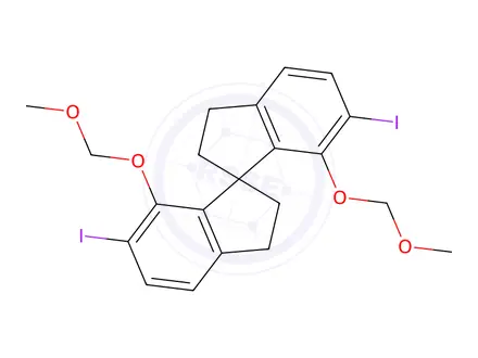 Chemical structure of (S)-2,2',3,3'-Tetrahydro-6,6'-diiodo-7,7'-bis(methoxymethoxy)-1,1'-spirobi[1H-indene]