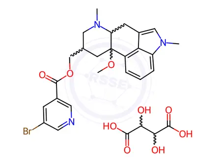 Chemical structure of 5-bromo-3-(10-methoxy-1,6-dimethylergolin-8beta-ylmethoxycarbonyl)pyridinium hydrogen [R-(R*,R*)]-tartrate