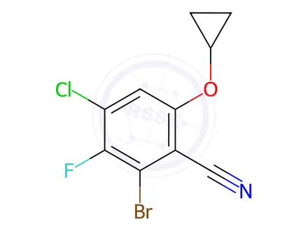 Chemical structure of Benzonitrile, 2-bromo-4-chloro-6-(cyclopropyloxy)-3-fluoro-