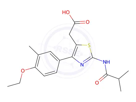 Chemical structure of 2-(4-(4-Ethoxy-3-methylphenyl)-2-isobutyramidothiazol-5-yl)acetic acid