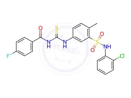 Chemical structure of Benzamide, N-[[[3-[[(2-chlorophenyl)amino]sulfonyl]-4-methylphenyl]amino]thioxomethyl]-4-fluoro-
