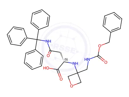 Chemical structure of N2-(3-((((benzyloxy)carbonyl)amino)methyl)oxetan-3-yl)-N4-trityl-L-asparagine
