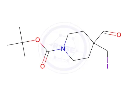 Chemical structure of tert-butyl 4-forMyl-4-(iodoMethyl)piperidine-1-carboxylate