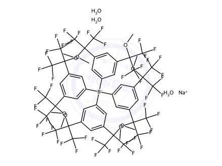 Chemical structure of Sodium tetrakis[3,5-bis(1,1,1,3,3,3-hexafluoro-2-methoxy-2-propyl)phenyl]borate trihydrate