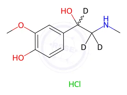Chemical structure of Benzenemethan-d-ol, 4-hydroxy-3-methoxy-α-[(methylamino)methyl-d2]-, hydrochloride (1:1)