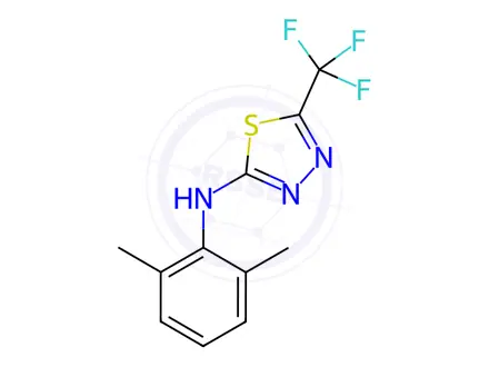 Chemical structure of N-(2,6-dimethylphenyl)-5-(trifluoromethyl)-1,3,4-thiadiazol-2-amine