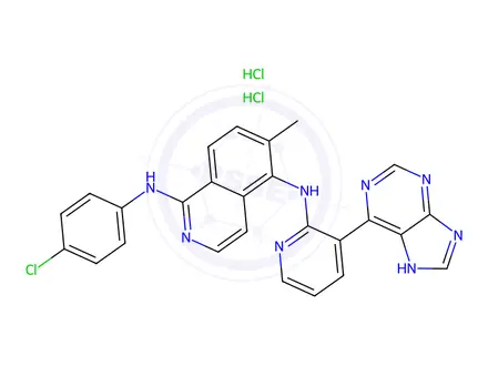 Chemical structure of 1,5-IsoquinolinediaMine, N1-(4-chlorophenyl)-6-Methyl-N5-[3-(9H-purin-6-yl)-2-pyridinyl]-, (Hydrochloride) (1:2)