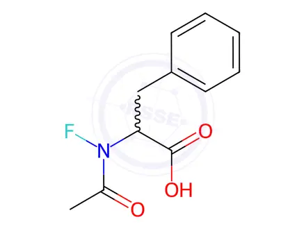 Chemical structure of N-acetyl-ar-fluoro-3-phenyl-DL-alanine