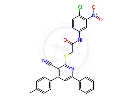Chemical structure of N-(4-Chloro-3-nitrophenyl)-2-((3-cyano-6-phenyl-4-(p-tolyl)pyridin-2-yl)thio)acetamide