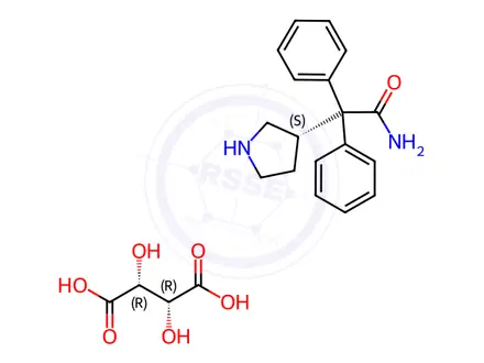 Chemical structure of (S)-a,a-Diphenyl-3-pyrrolidineacetamide L-Tartrate
