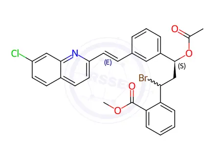 Chemical structure of 2-[(3S)-3-(Acetyloxy)-1-bromo-3-[3-[(1E)-2-(7-chloro-2-quinolinyl)ethenyl]phenyl]propyl]-benzoic Acid Methyl Ester