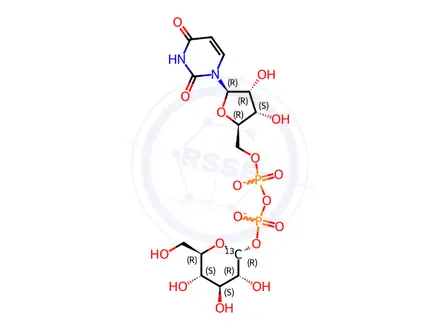 Chemical structure of uridine diphosphate-α-D-[1-13C]glucose (disodium salt)