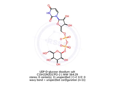 Chemical structure of uridine diphosphate-α-D-[UL-13C6]glucose (disodium salt)