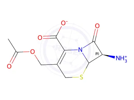 Chemical structure of (7R)-3-(acetoxymethyl)-7-ammonio-8-oxo-5-thia-1-azabicyclo[4.2.0]oct-2-ene-2-carboxylate