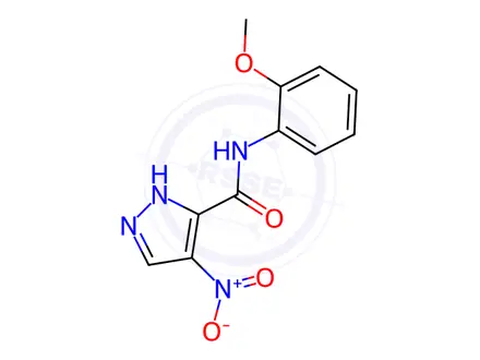 Chemical structure of N-(2-methoxyphenyl)-4-nitro-1H-pyrazole-5-carboxamide