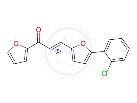 Chemical structure of 3-[5-(2-chlorophenyl)-2-furyl]-1-(2-furyl)-2-propen-1-one